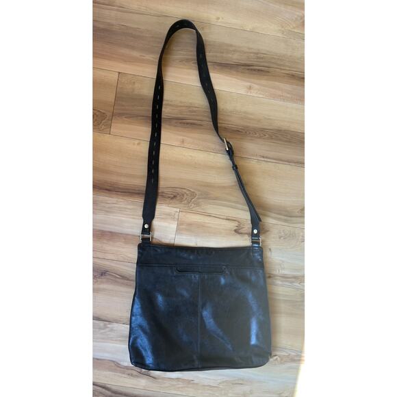 HOBO ANGLER Crossbody Leather Handbag Purse Black with Gold Hardware - Picture 5 of 6